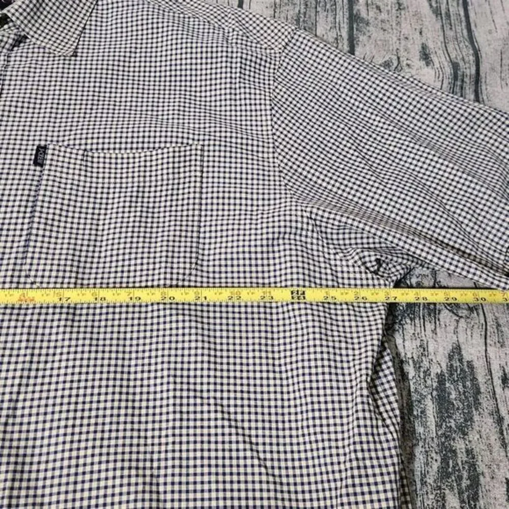 J.Crew Button-Up Mens 2XL Blue Check Short Sleeve Cotton Blend Slim Fit